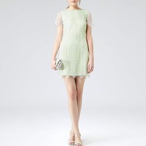 Reiss - Lark Lace Overlay Dress - Mint / Cream